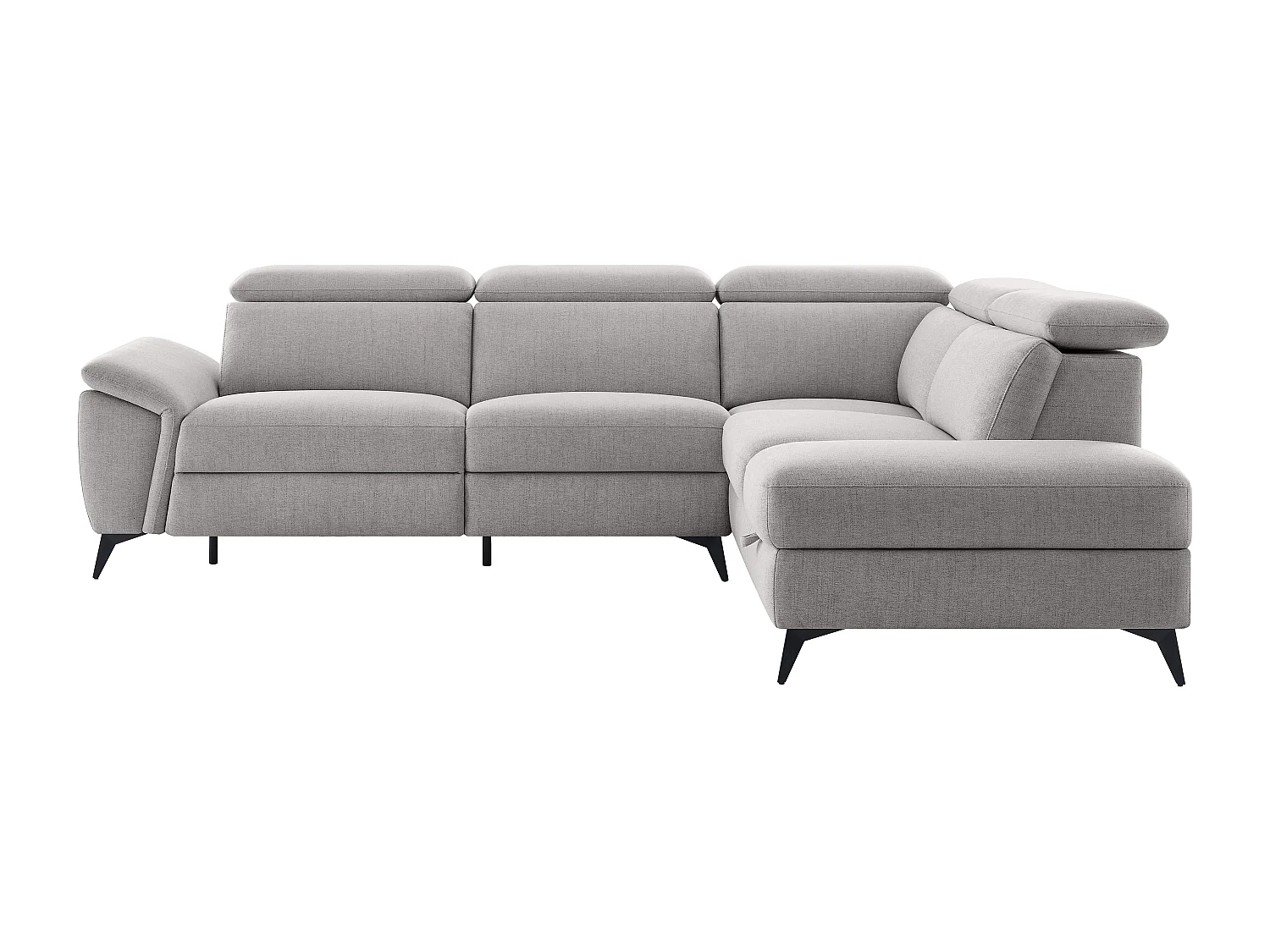 Canapé d'angle droit relax électrique en tissu chiné gris clair CADILO