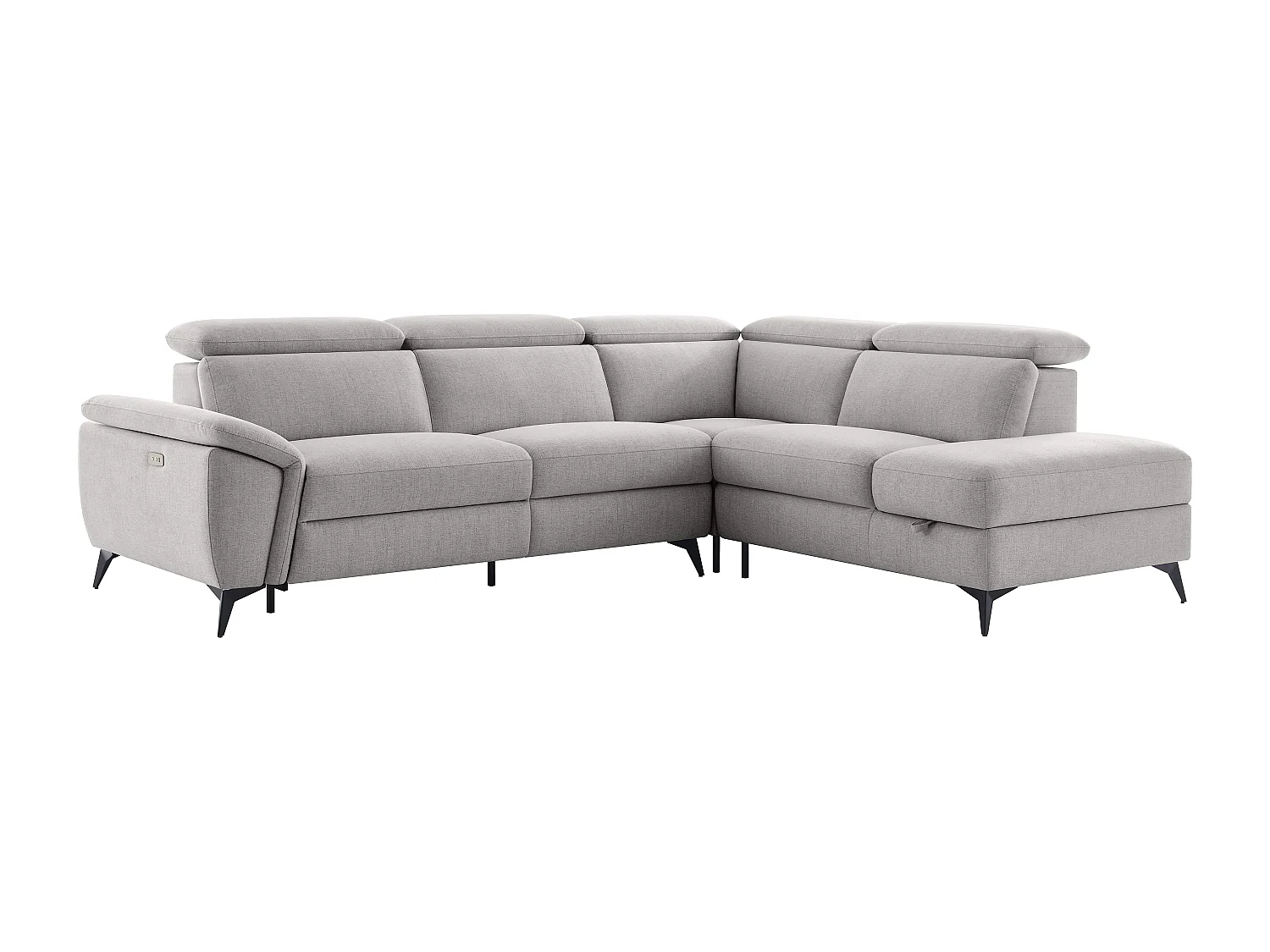 Canapé d'angle droit relax électrique en tissu chiné gris clair CADILO