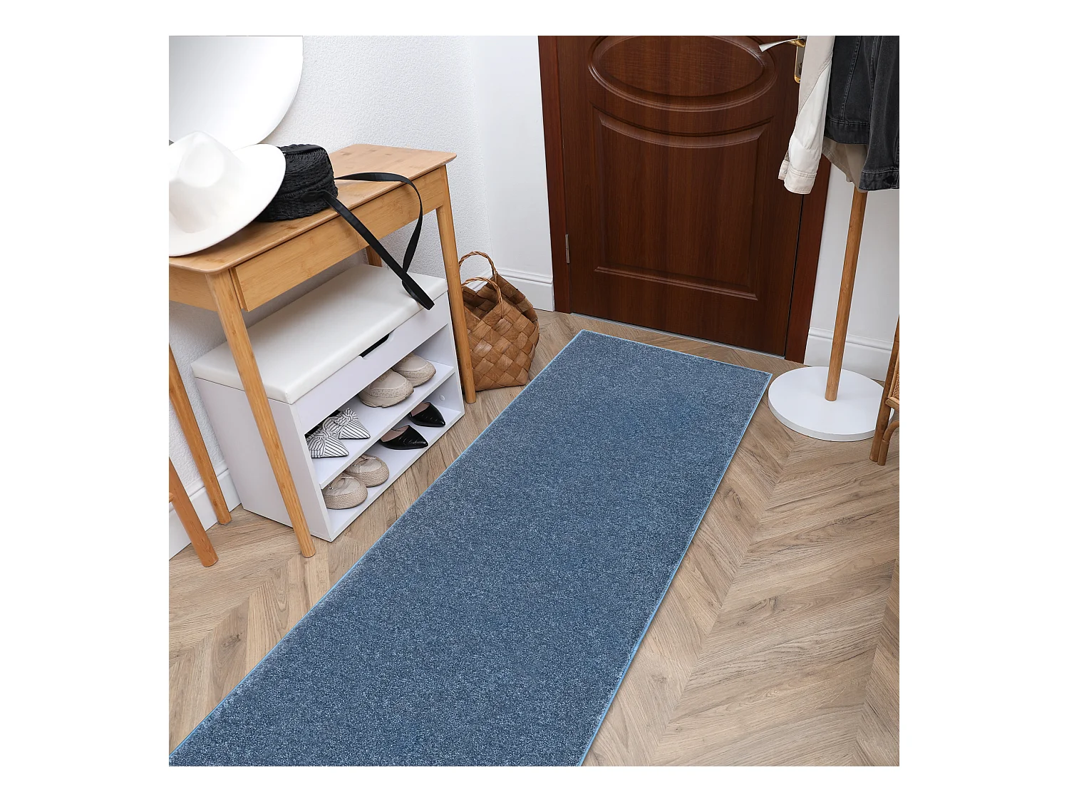 Läufer SANTA FE blau 74 eben, glatt, einfarbig 60x330 cm