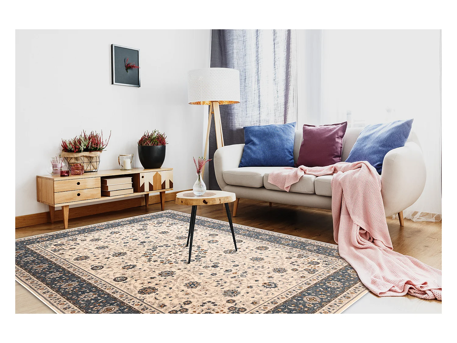 Tapijt NAIN Ornament, frame, 7179/51643 beige / blauw 80x150 cm