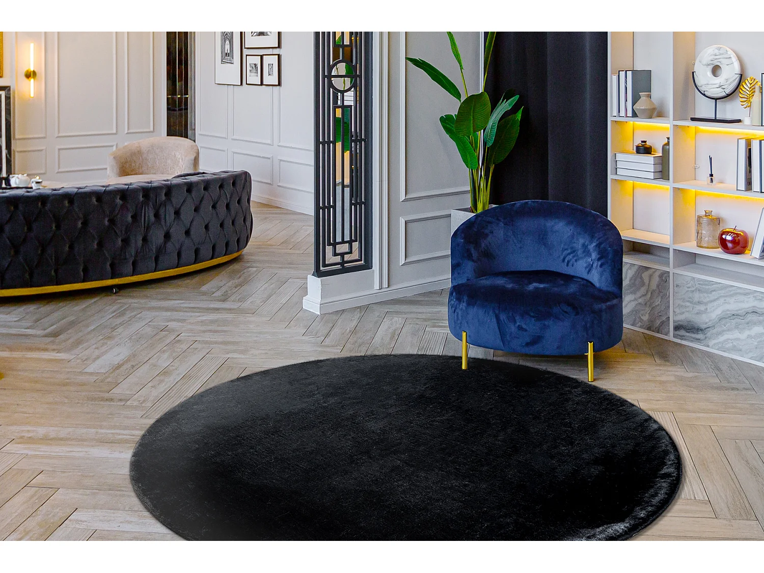 Teppich Kreis VISCO dunkelgrau 5 Plüsch, IMITATION VON KANINCHENPELZ cercle 120 cm