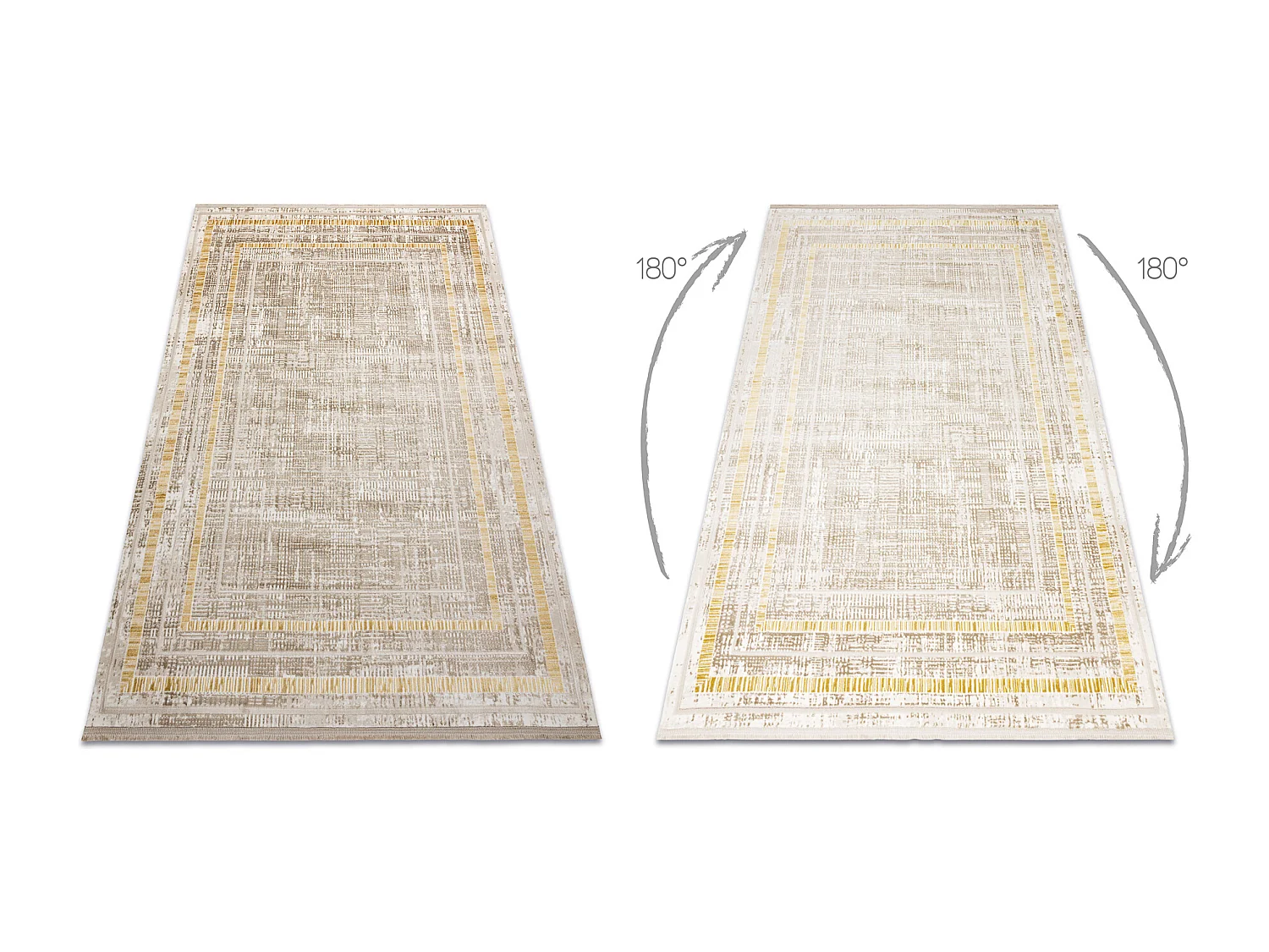 Tapis moderne DUKE 51523 beige / or - Cadre, structuré, très doux, f 180x270 cm