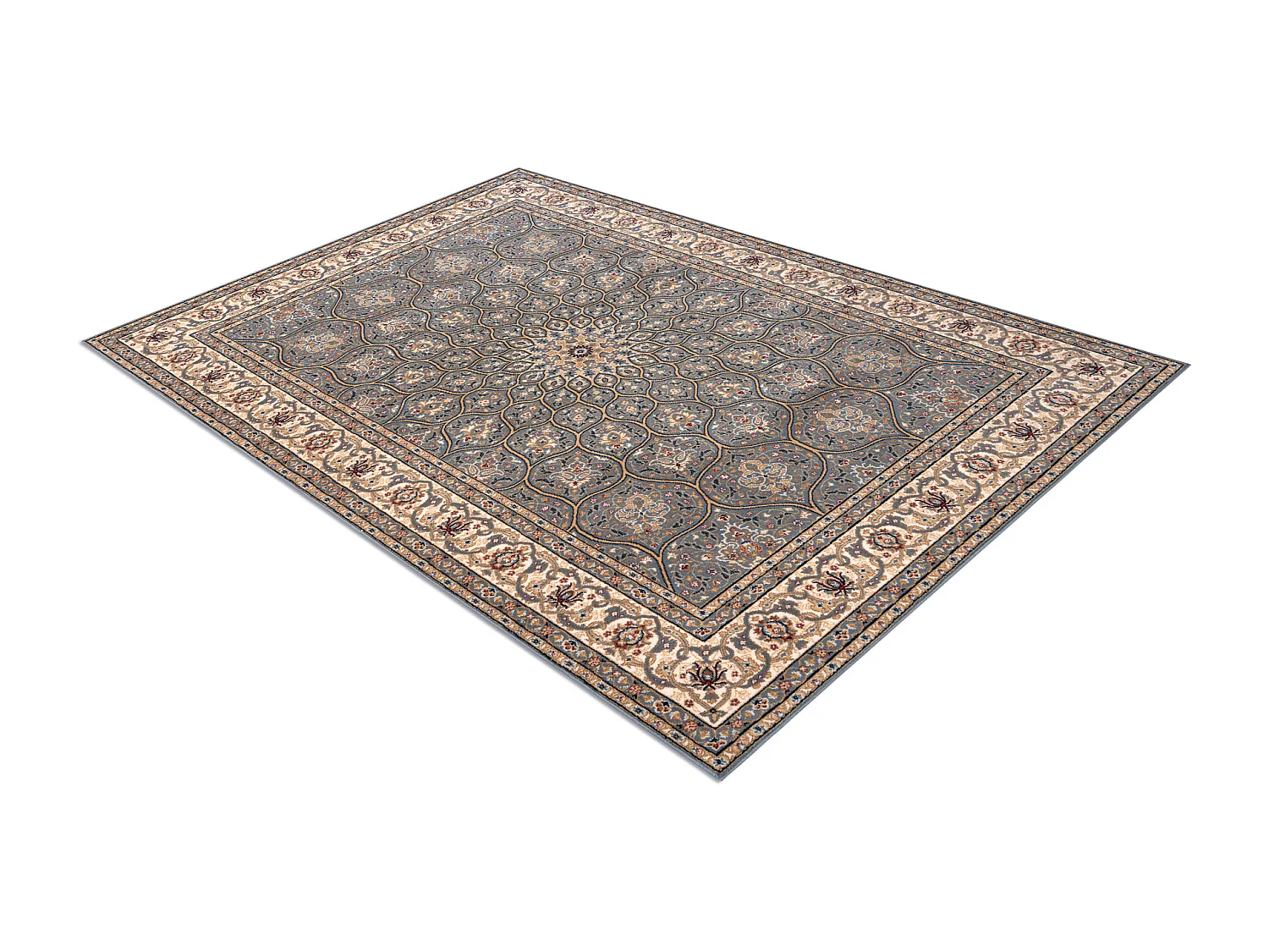 Teppich Wolle NAIN Rosette, Rahmen, 1180/51034 blau / beige 120x170 cm