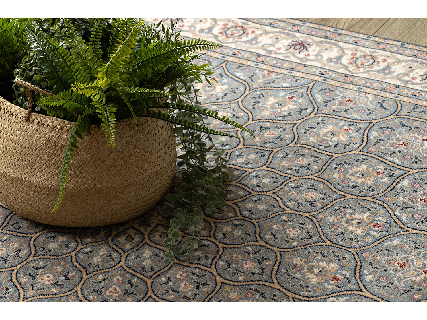 Teppich Wolle NAIN Rosette, Rahmen, 1180/51034 blau / beige 120x170 cm