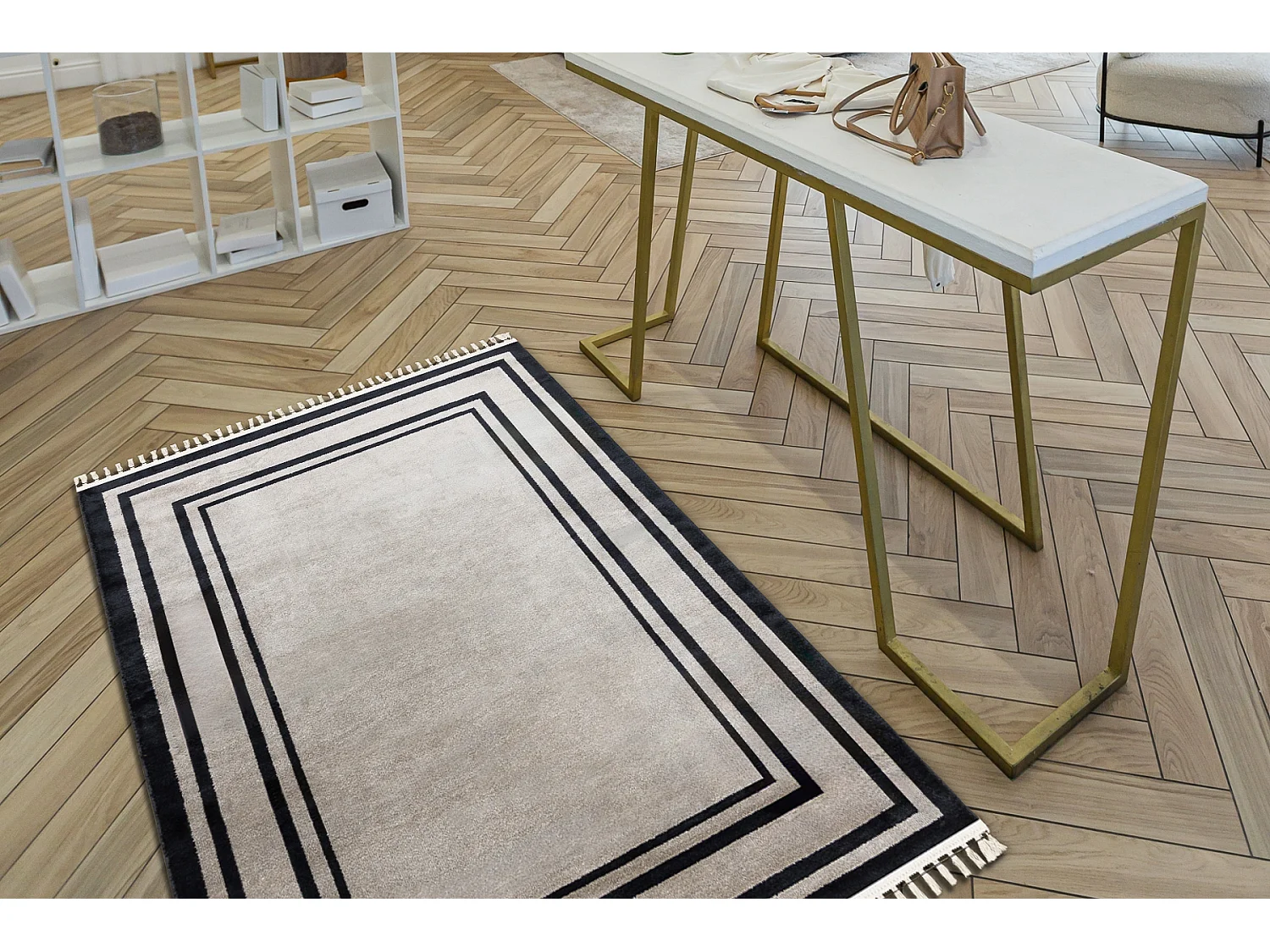 Tapijt AMOUR 53104A beige - Frame, modern, elegant 78x300 cm