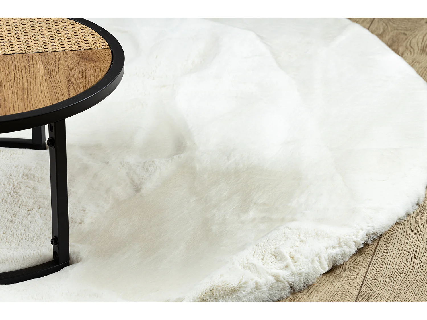 Tapis TEDDY NEW wool 45 cercle Shaggy crème très épais, en peluche cercle 120 cm