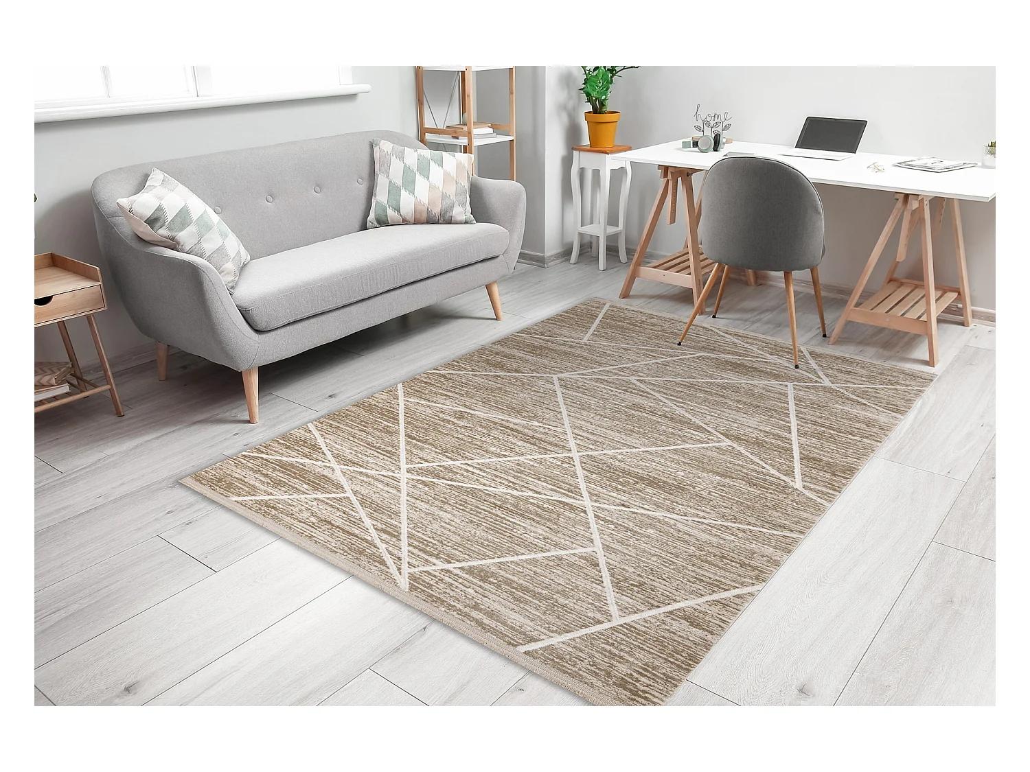 Tapis moderne DUKE 51557 beige / crème - Géométrique, structuré, t 80x150 cm
