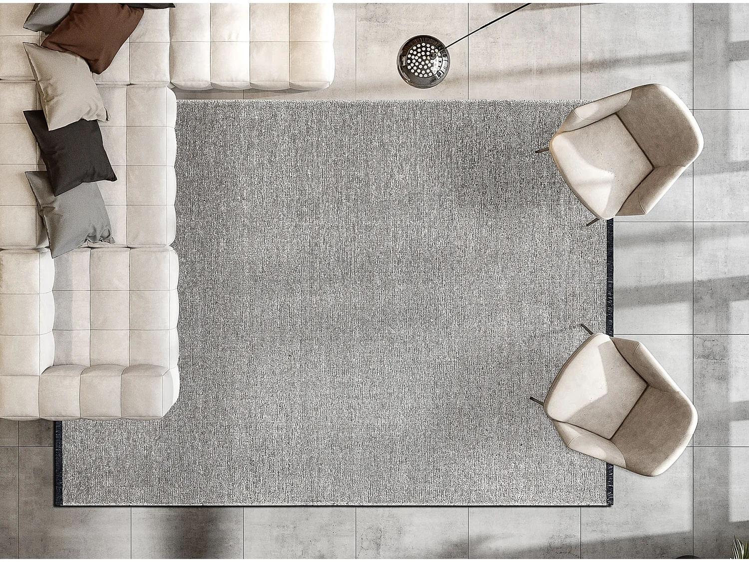 Teppich FLORENCE 24021 Einfarbig, Glamour, Flachgewebt, Fransen - beig 118x170 cm