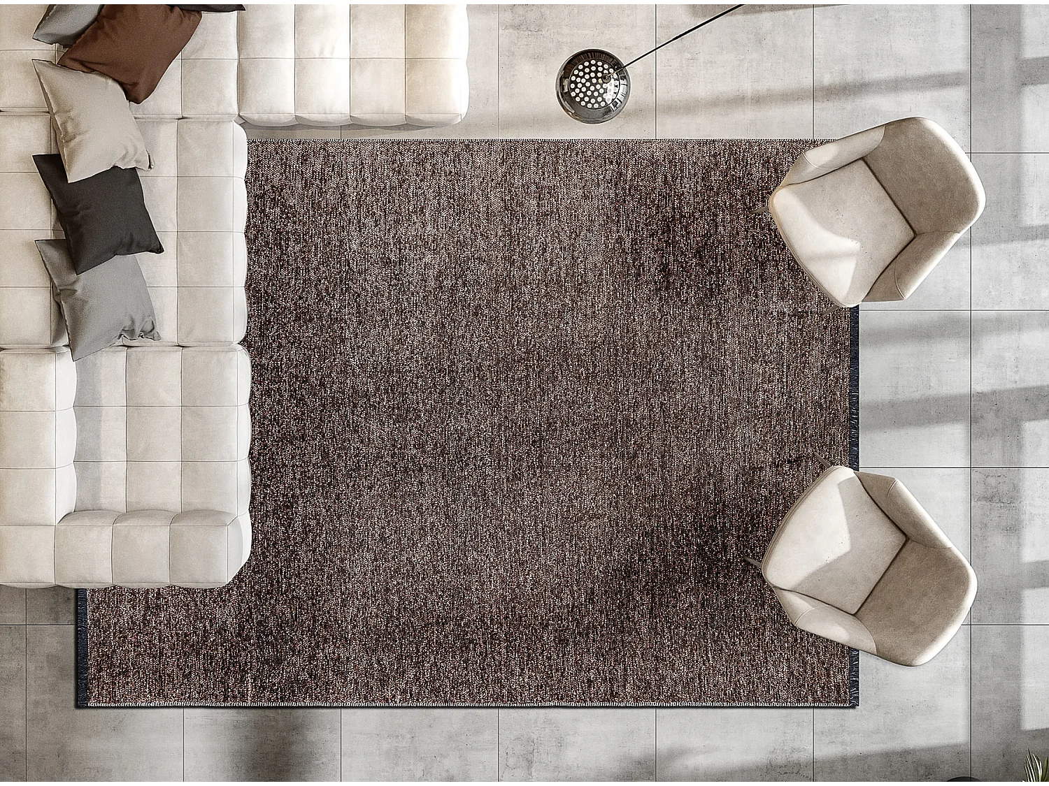 Teppich FLORENCE 24021 Einfarbig, Glamour, Flachgewebt, Fransen - brau 118x170 cm