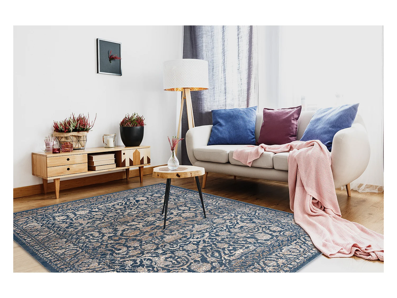Tapijt NAIN Ornament, frame, vintage 7557/51644 beige / blauw 240x340 cm