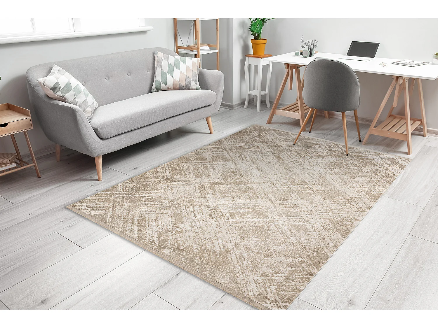 Modern tapijt DUKE 51541 beige - Geometrisch, gestructureerd, zeer zac 180x270 cm