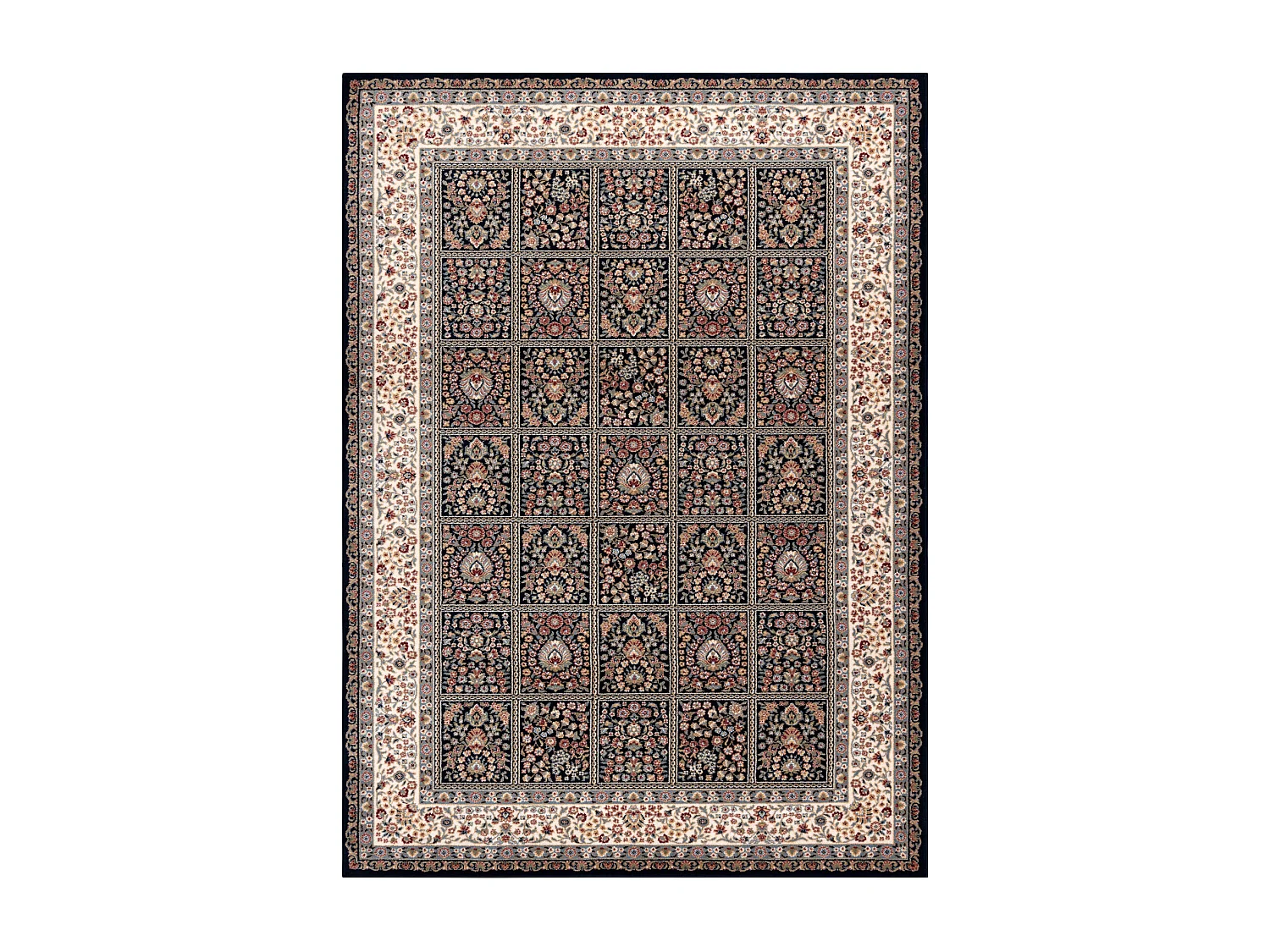 Tapis NAIN Fleurs, cadre 1181/51011 bleu foncé / beige 80x150 cm