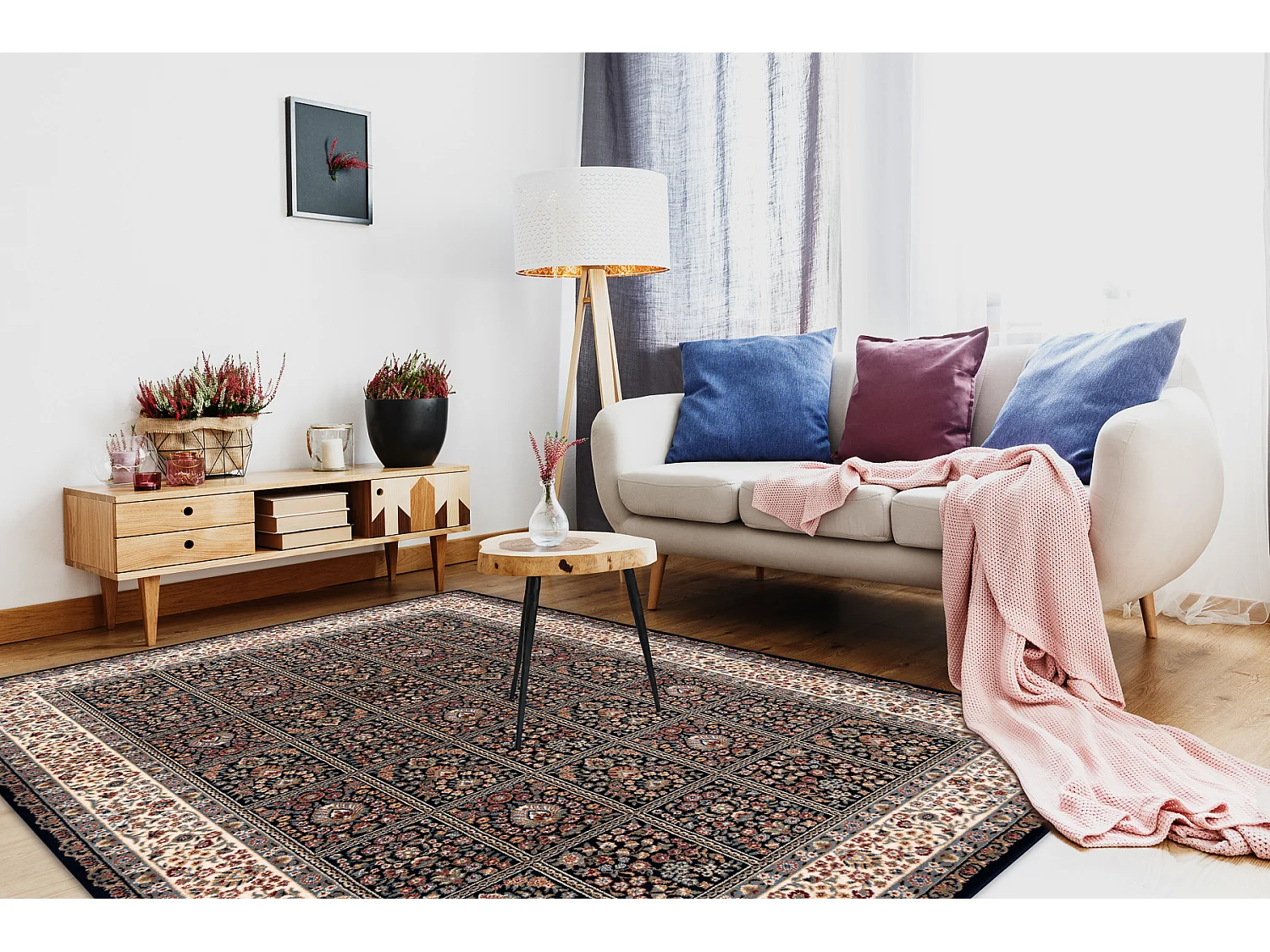 Tappeto NAIN Fiori, cornice 1181/51011 blu scuro / beige 160x230 cm