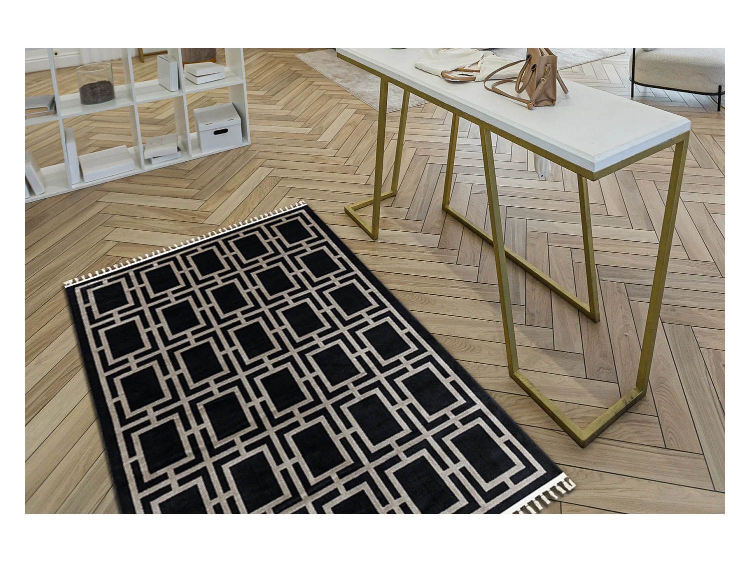 Tapis AMOUR 53078B noir - Géométrique, lignes moderne, élégant 118x180 cm