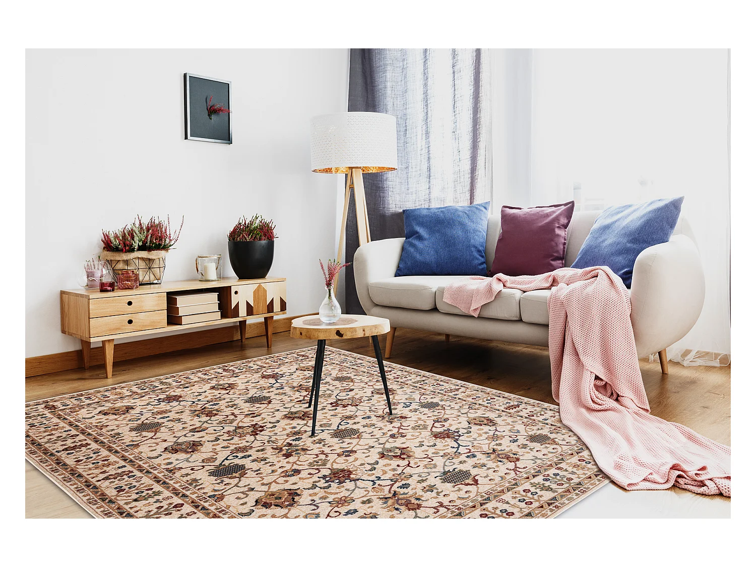 Tapijt NAIN Ornament, frame, 1028/51053 beige / bordeauxrode / blauw 120x170 cm