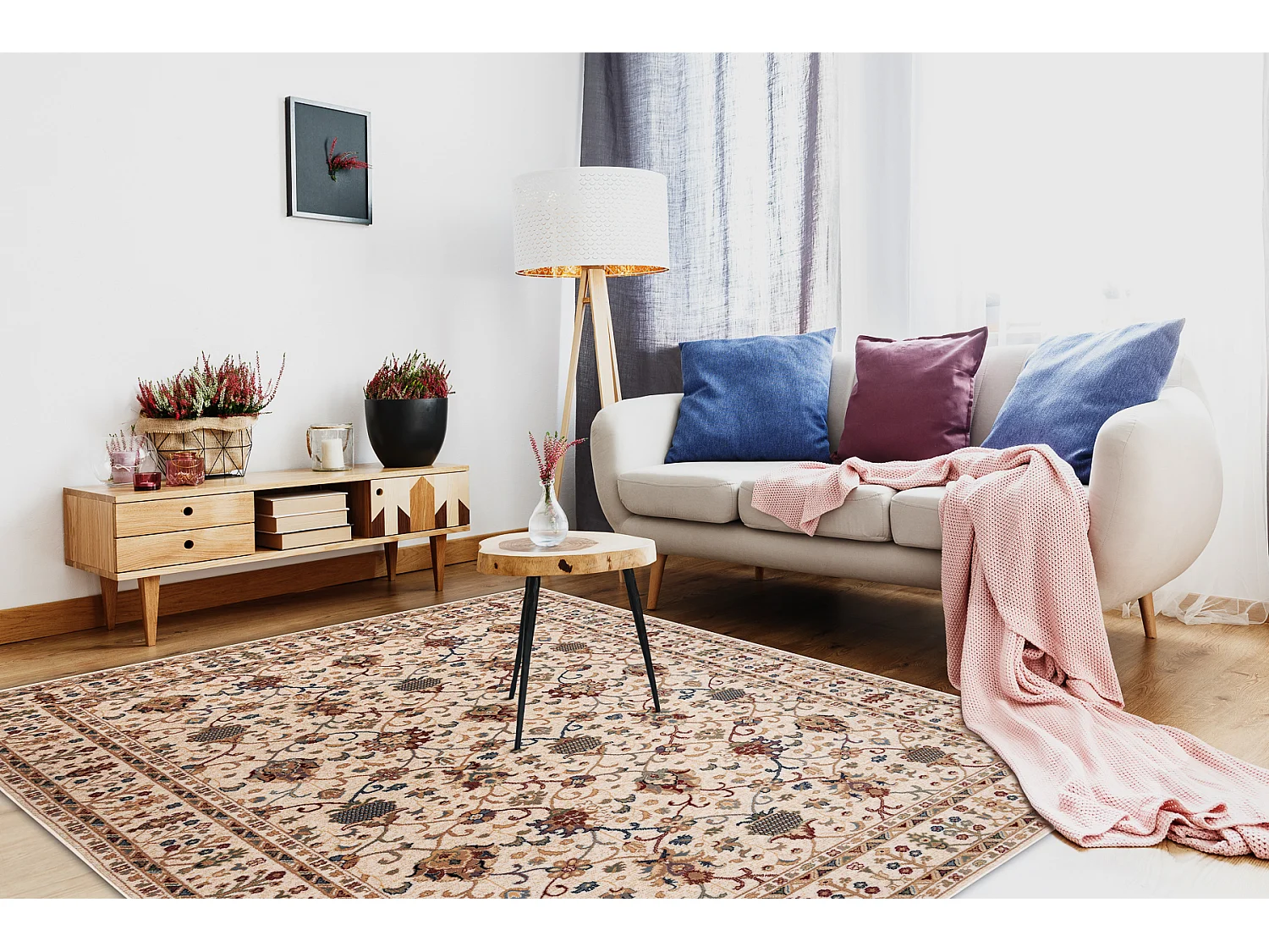 Tapis NAIN Ornement, cadre, 1028/51053 beige / bordeaux / bleu 120x170 cm