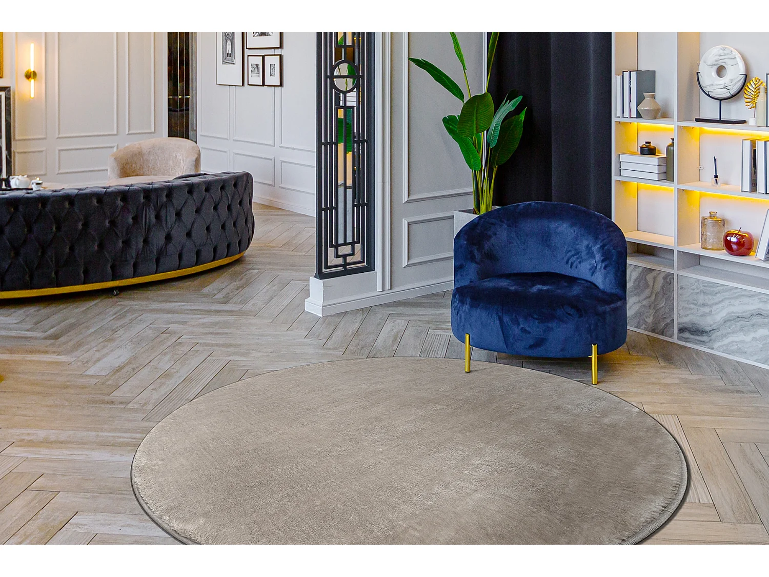 Tappeto VISCO cerchio argento 3, peluche IMITAZIONE PELLICCIA DI CONIG cercle 200 cm