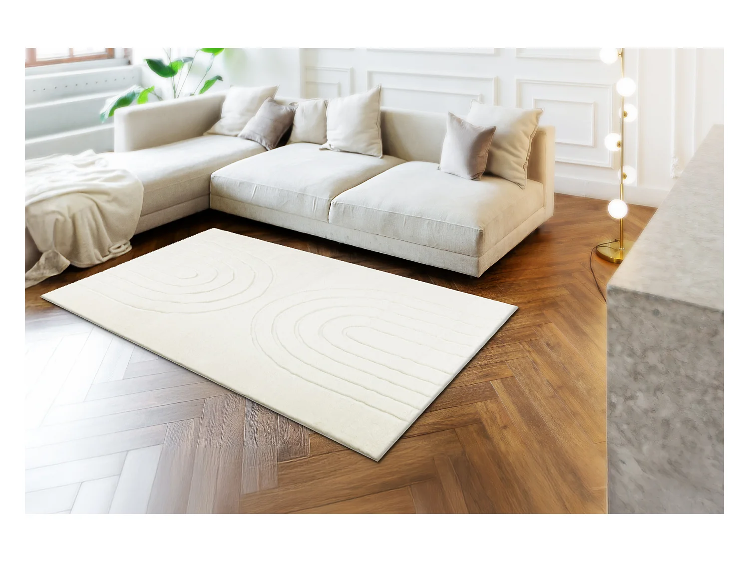 CURVY wit 11 Arches wasbaar vloerkleed, structuur, reliëf, pluche 160x220 cm