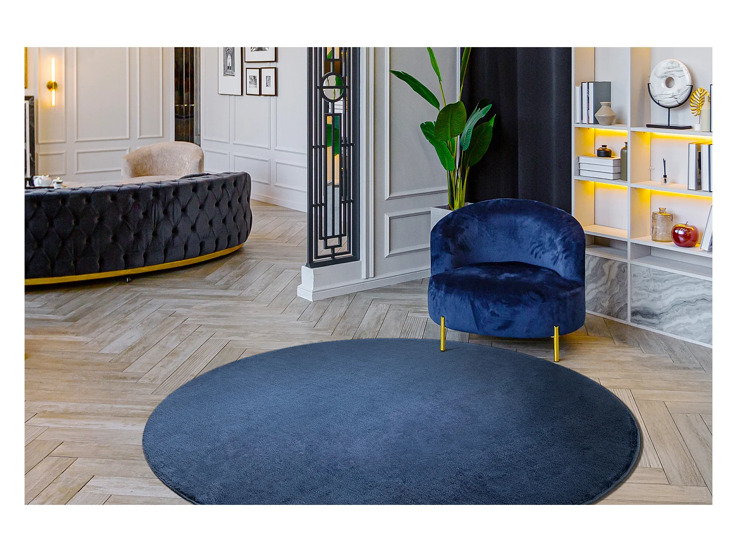 Tapijt VISCO cirkel donkerblauw 10 pluche, IMITATIE KONIJNEJ BONT cercle 120 cm