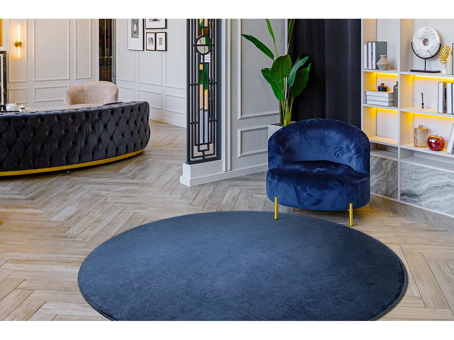 Teppich VISCO Kreis dunkelblau 10 Plüsch, IMITATION VON KANINCHENPELZ cercle 120 cm
