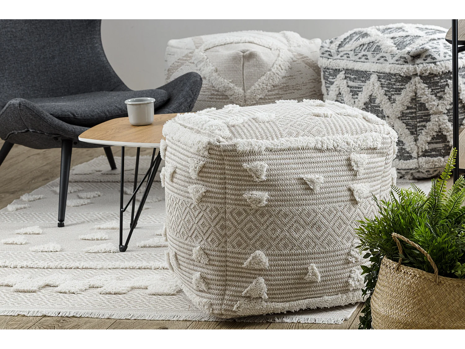 Teppich ÖKO SISAL MOROC 22321 Dreiecke, Zickzack boho Franse - strukt 194x290 cm