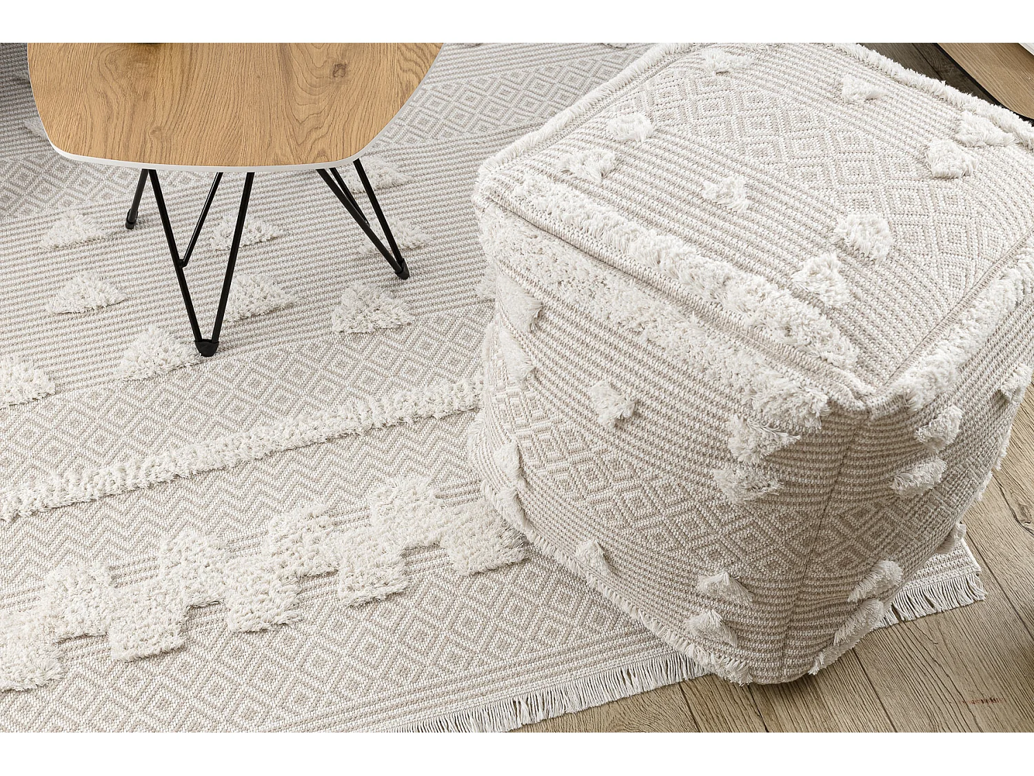 Teppich ÖKO SISAL MOROC 22321 Dreiecke, Zickzack boho Franse - strukt 194x290 cm