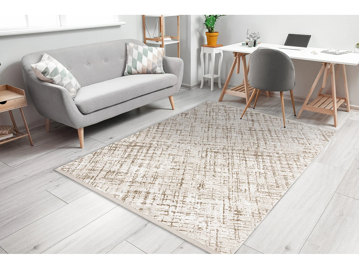 Tapis moderne DUKE 51550 beige / crème - Treillis, structuré, très  80x150 cm