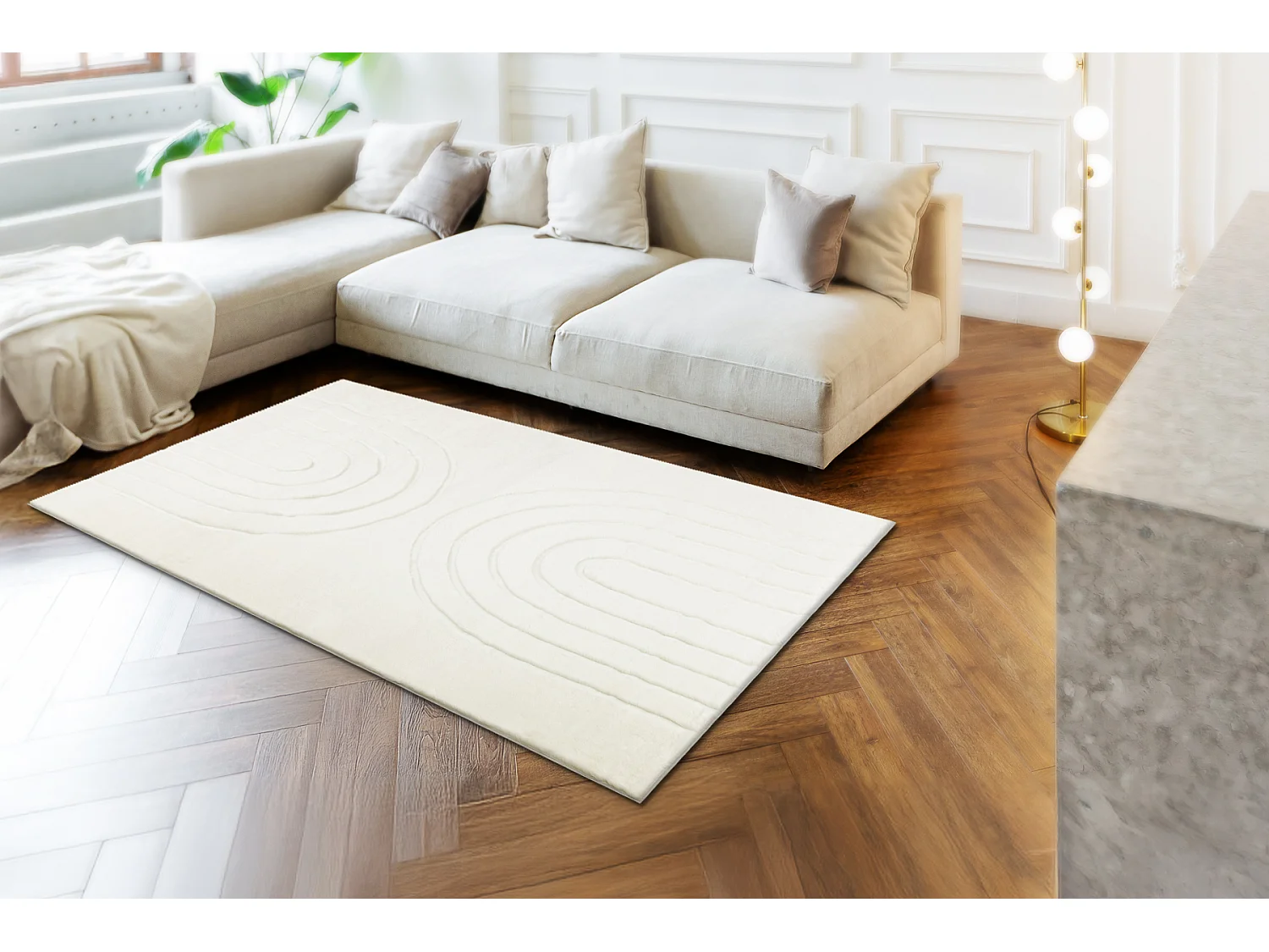 Tapis lavable CURVY blanc 11 Arches, structurel, gaufré, peluche 200x290 cm
