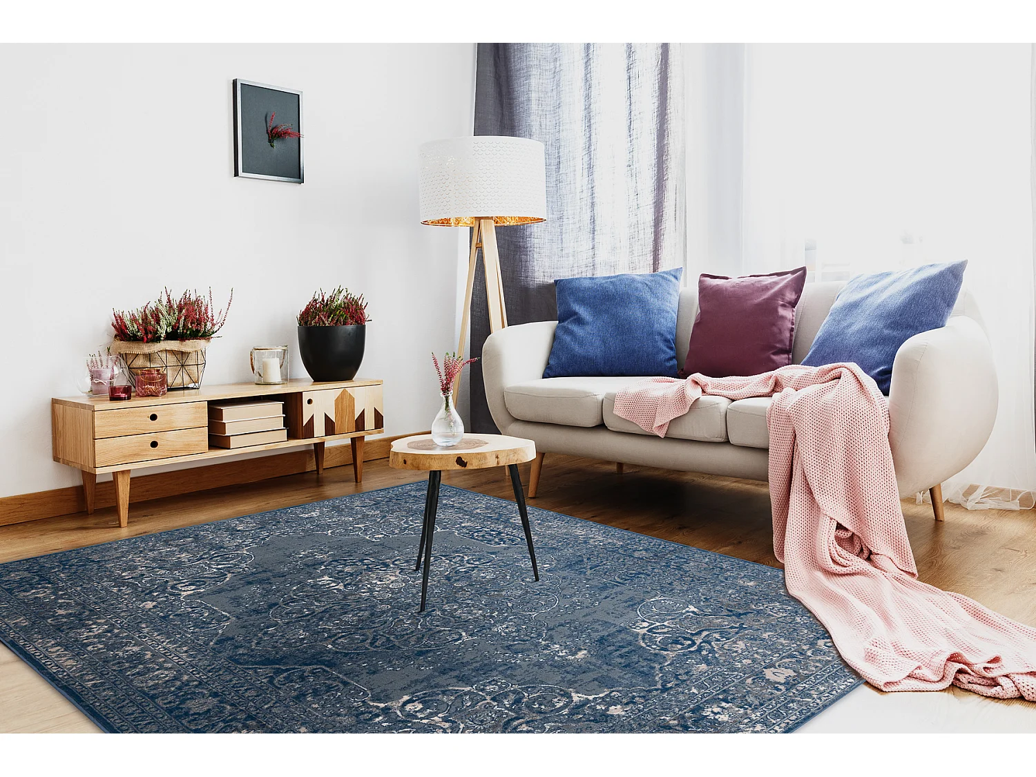 Tappeto NAIN Ornamento, telaio, vintage 7599/51611 blu / beige 80x150 cm