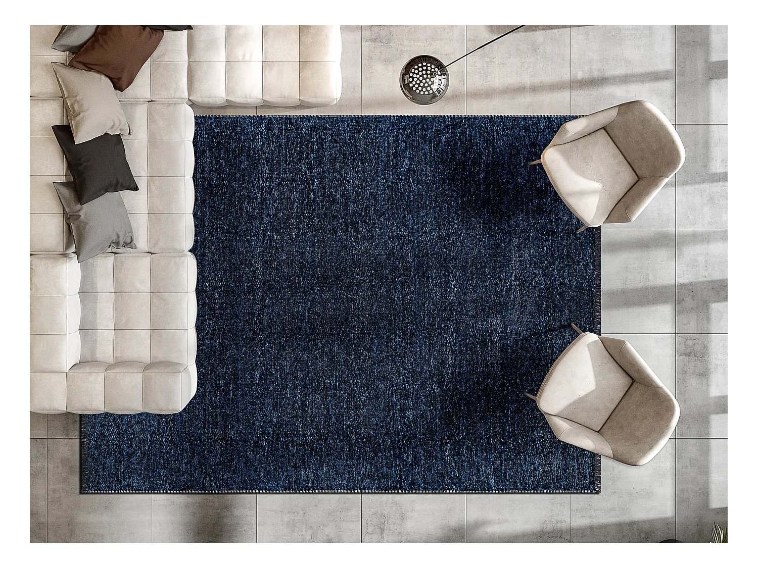 Tapis FLORENCE 24021 Uni, glamour, tissé à plat, franges - bleu fonc 118x170 cm