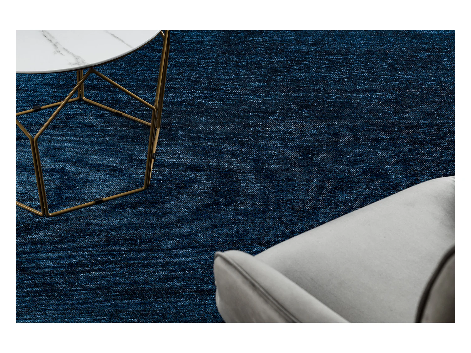 Tapis FLORENCE 24021 Uni, glamour, tissé à plat, franges - bleu fonc 118x170 cm