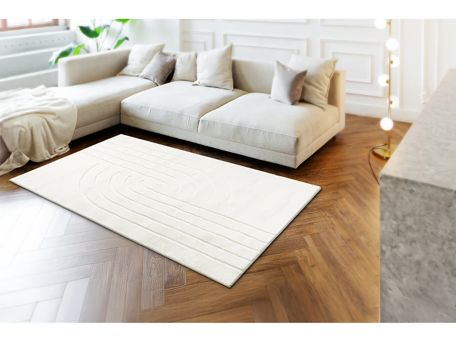 Tapis lavable CURVY blanc 11 Curves, structurel, gaufré, peluche 160x220 cm