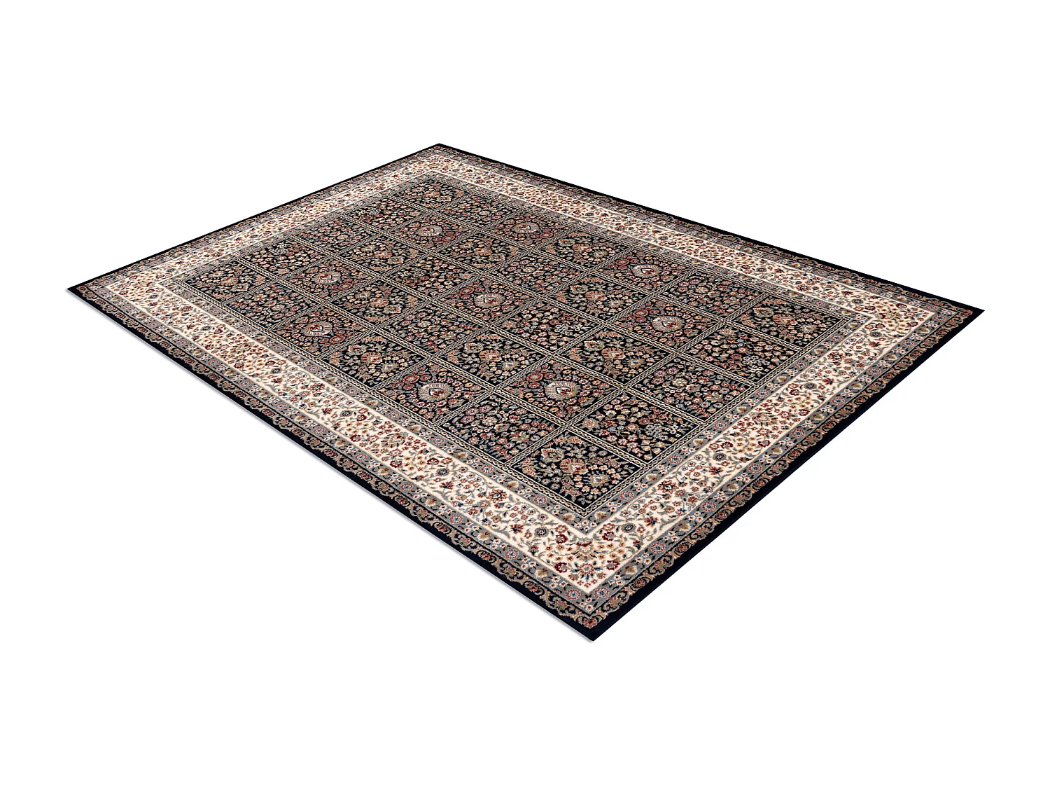Teppich Wolle NAIN Blumen, Rahmen 1181/51011 dunkelblau / beige 200x300 cm
