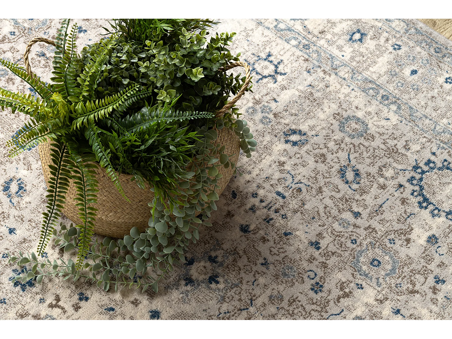 Teppich Wolle NAIN Ornament, Rahmen, 7586/51635 beige / blau 80x150 cm