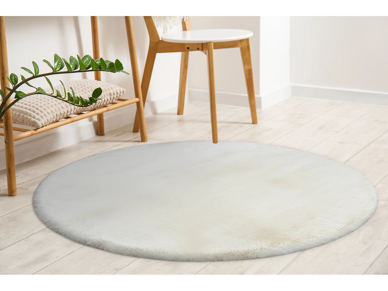 Tapis TEDDY NEW wool 45 cercle Shaggy crème très épais, en peluche cercle 160 cm