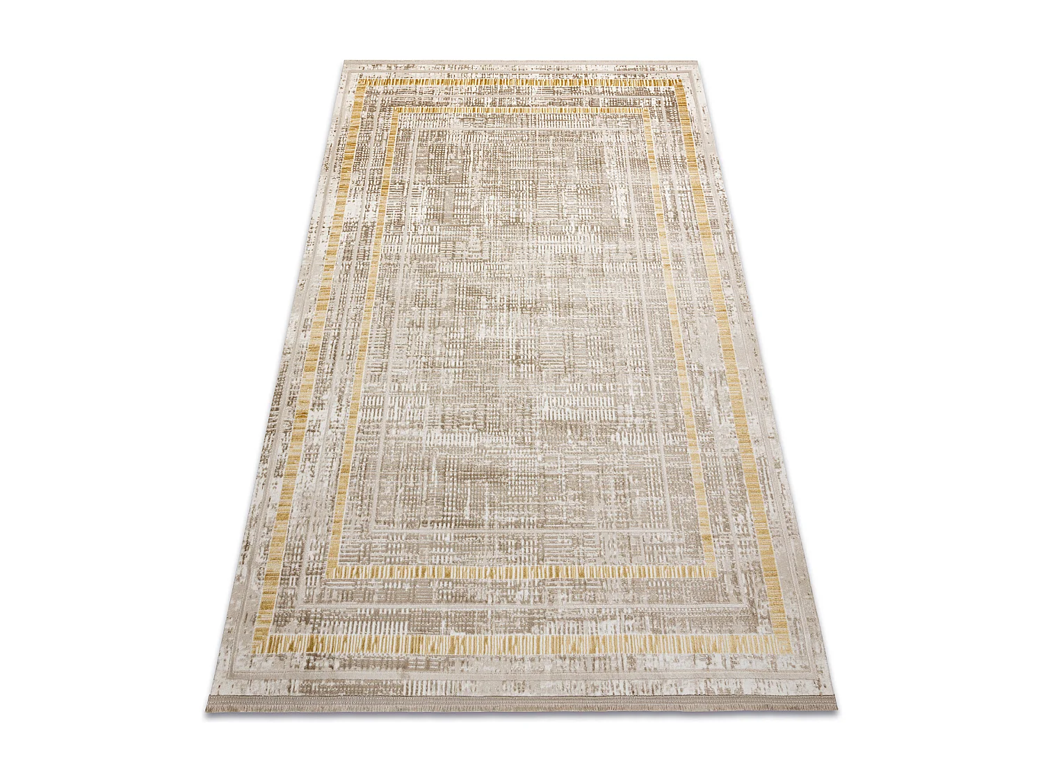 Tapis moderne DUKE 51523 beige / or - Cadre, structuré, très doux, f 80x150 cm