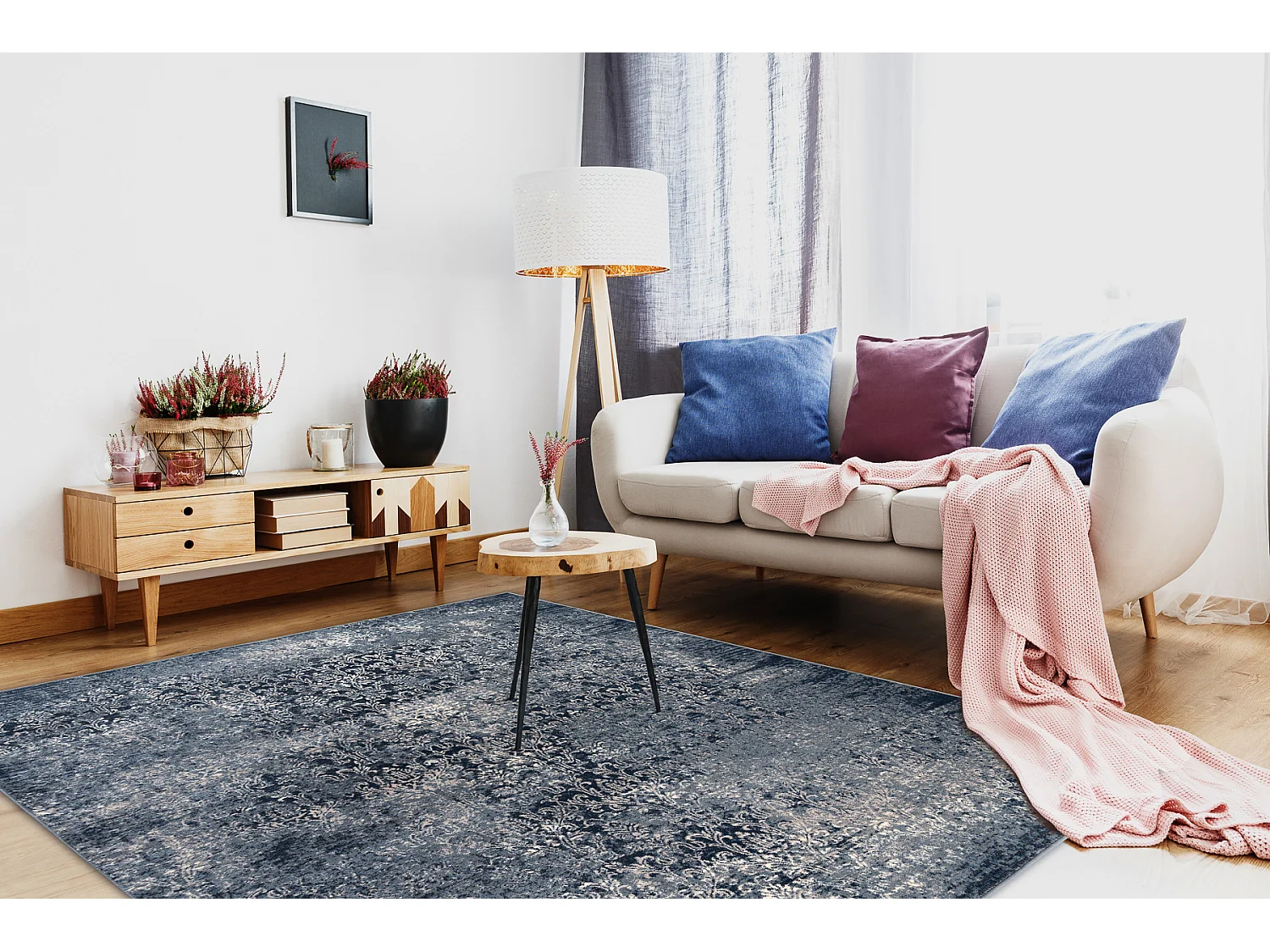 Teppich Wolle NAIN Ornament vintage 7010/51644 dunkelblau / beige 80x150 cm