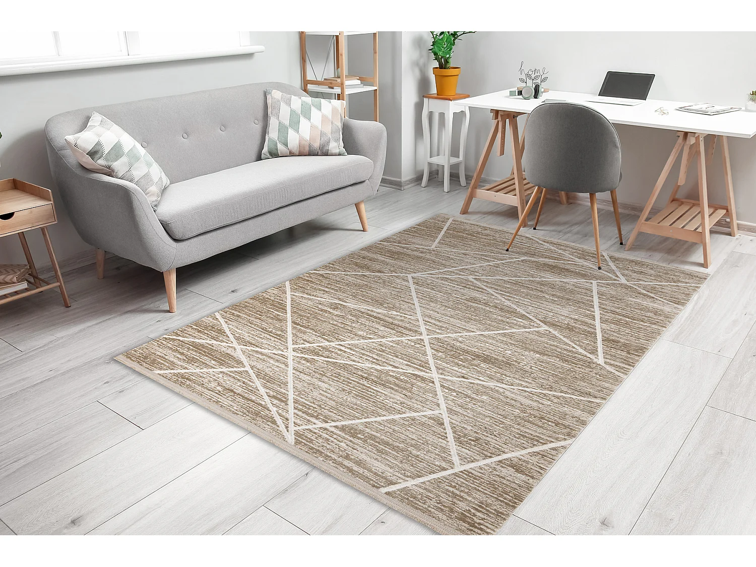 Tapis moderne DUKE 51557 beige / crème - Géométrique, structuré, t 140x190 cm