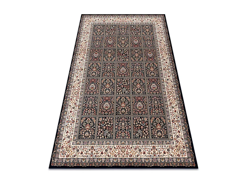 Teppich Wolle NAIN Blumen, Rahmen 1181/51011 dunkelblau / beige 240x340 cm