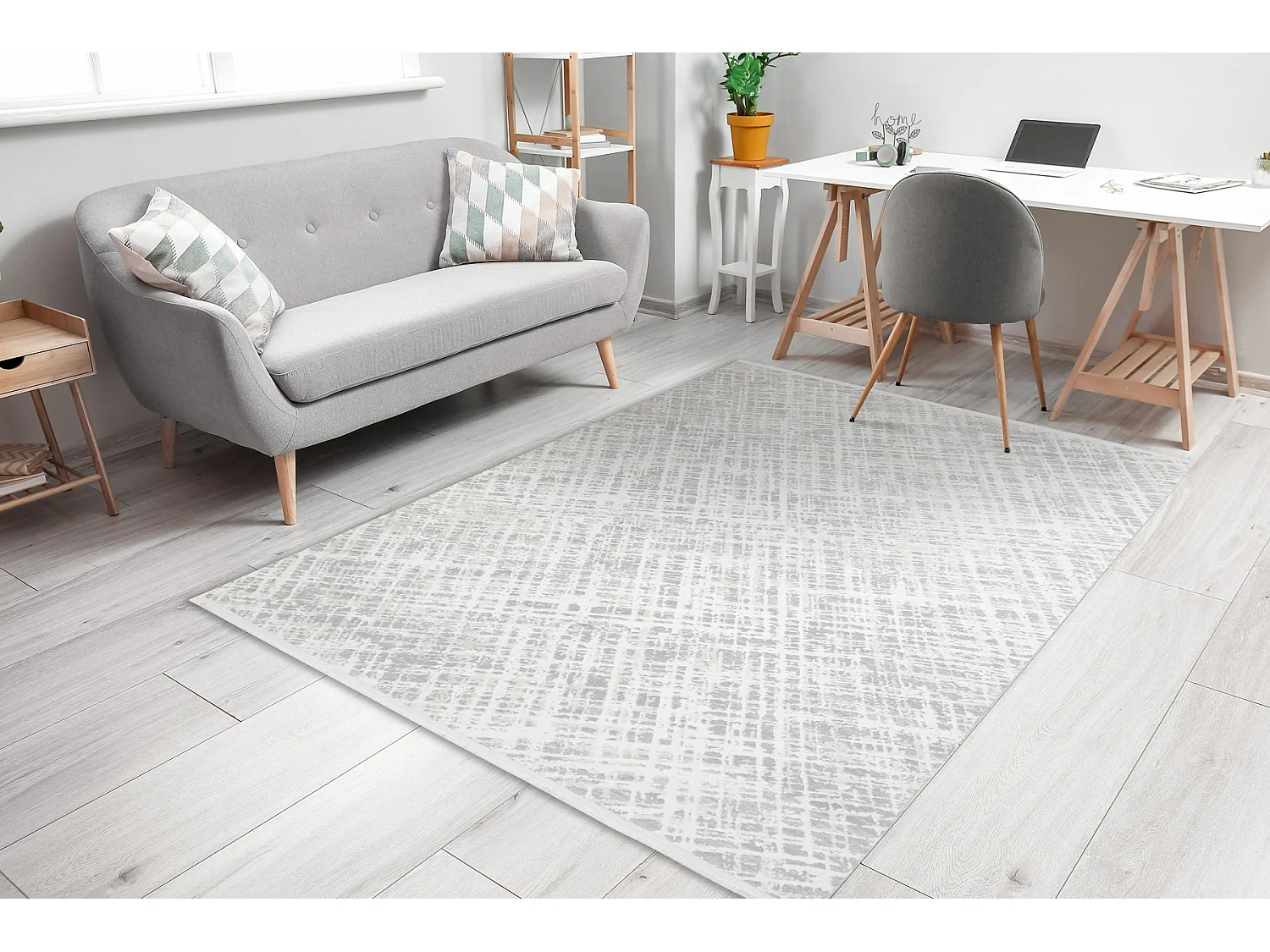 Moderner Teppich DUKE 51550 creme / grau - Gitter, strukturiert, sehr  140x190 cm