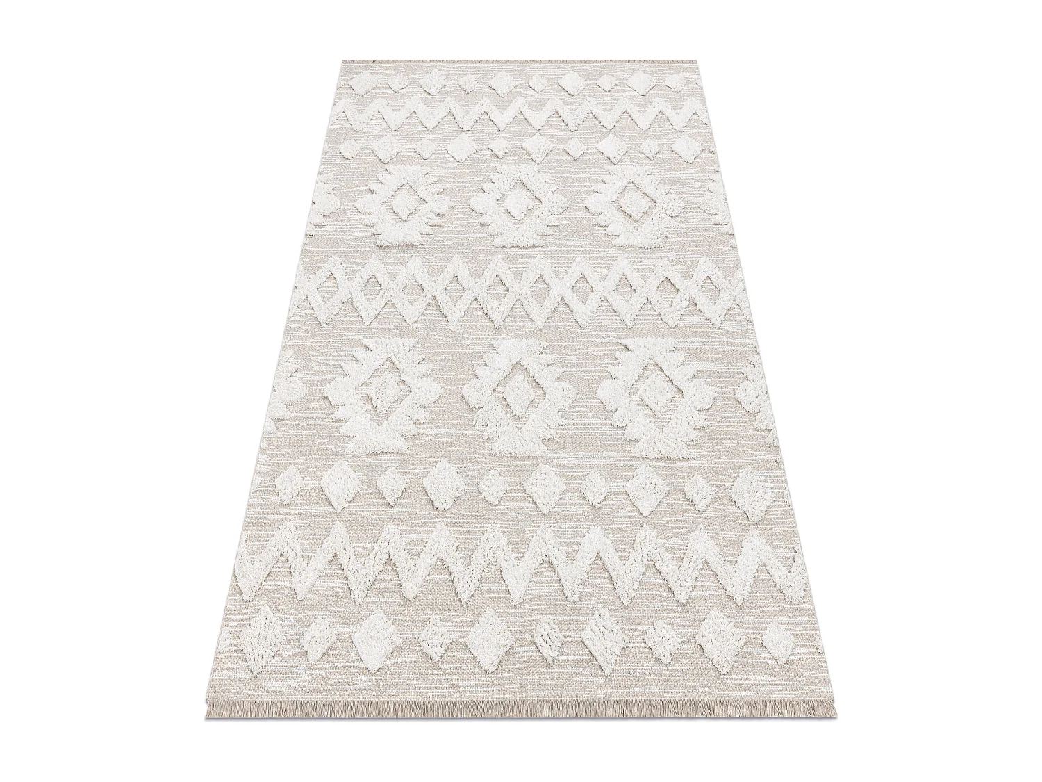 Tappeto ECO SIZAL MOROC 22319 rombi boho franges - strutturale beige / 194x290 cm