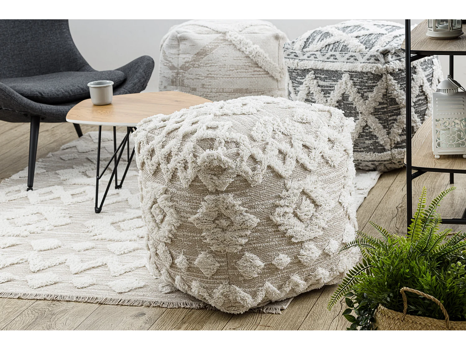 Tappeto ECO SIZAL MOROC 22319 rombi boho franges - strutturale beige / 194x290 cm