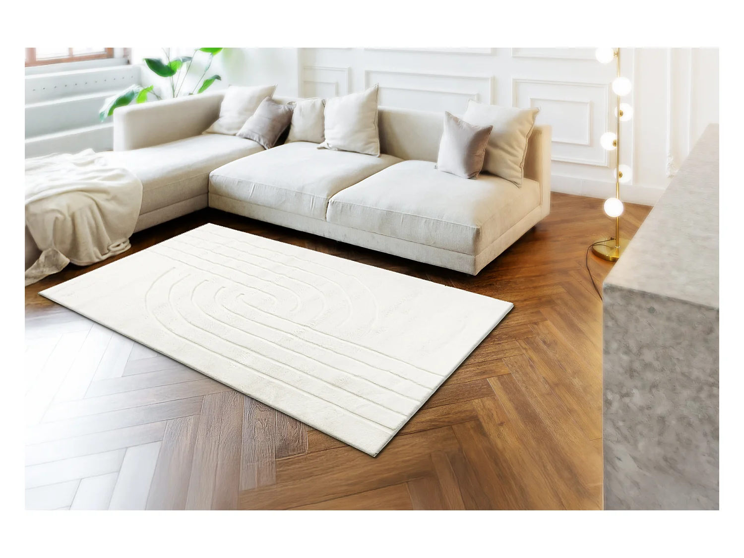Tapis lavable CURVY blanc 11 Curves, structurel, gaufré, peluche 60x100 cm