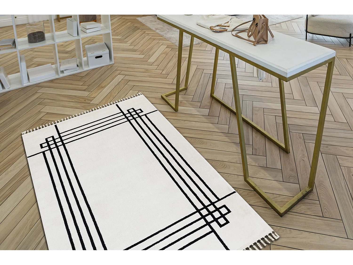 Tapis AMOUR 53096C crème - Cadre, lignes moderne, élégant 118x180 cm