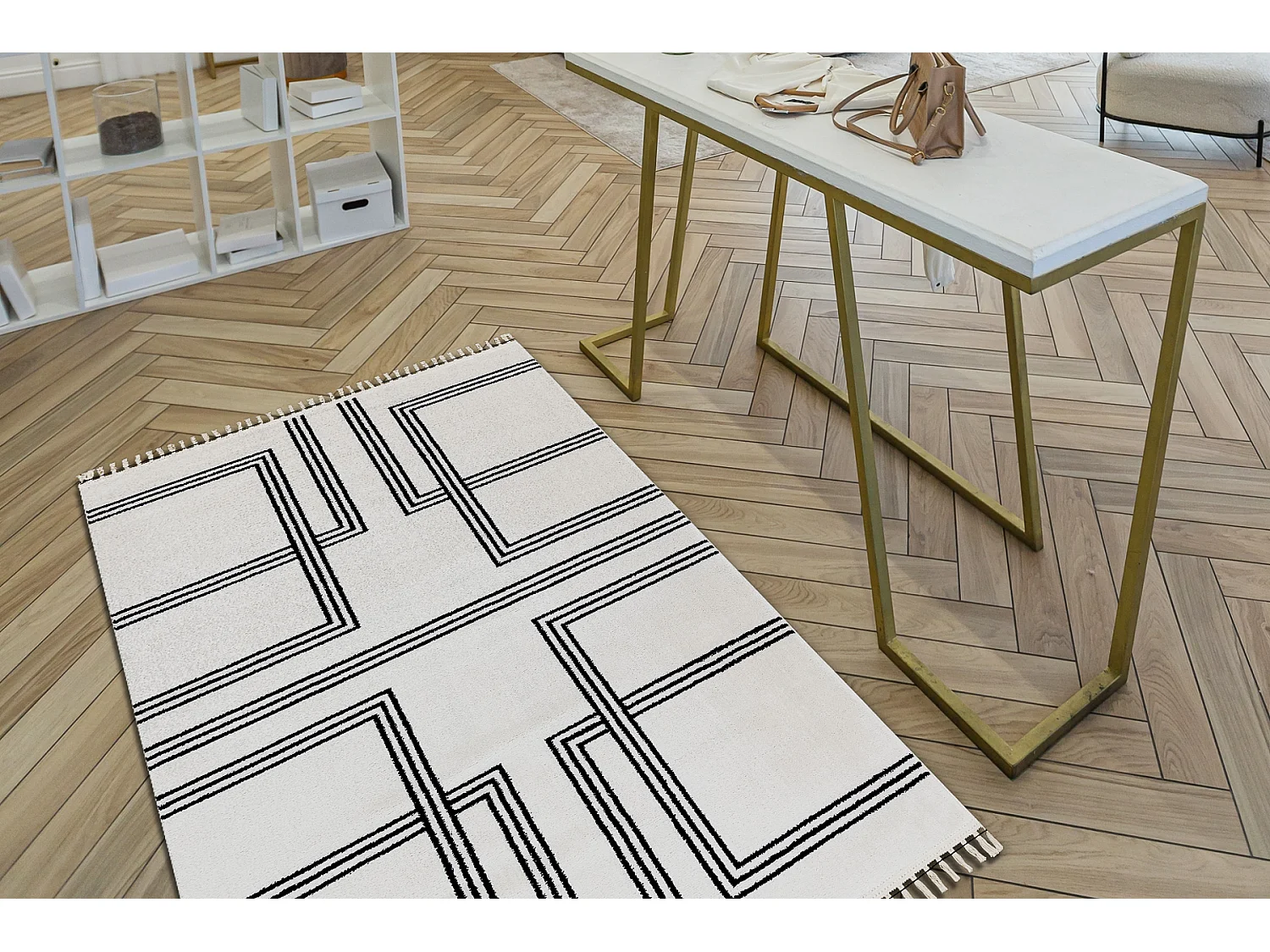 Teppich AMOUR 53091C Sahne - Geometrisch, Linien modern, elegant 118x180 cm