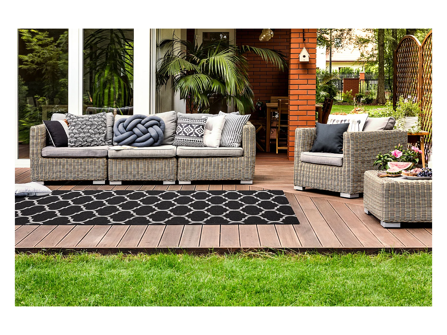 TAPIS DE COULOIR SIZAL FLOORLUX modèle 20608 Treillis marocain noir / 100x920 cm