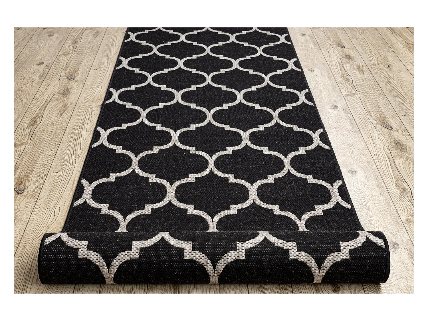 TAPIS DE COULOIR SIZAL FLOORLUX modèle 20608 Treillis marocain noir / 100x920 cm