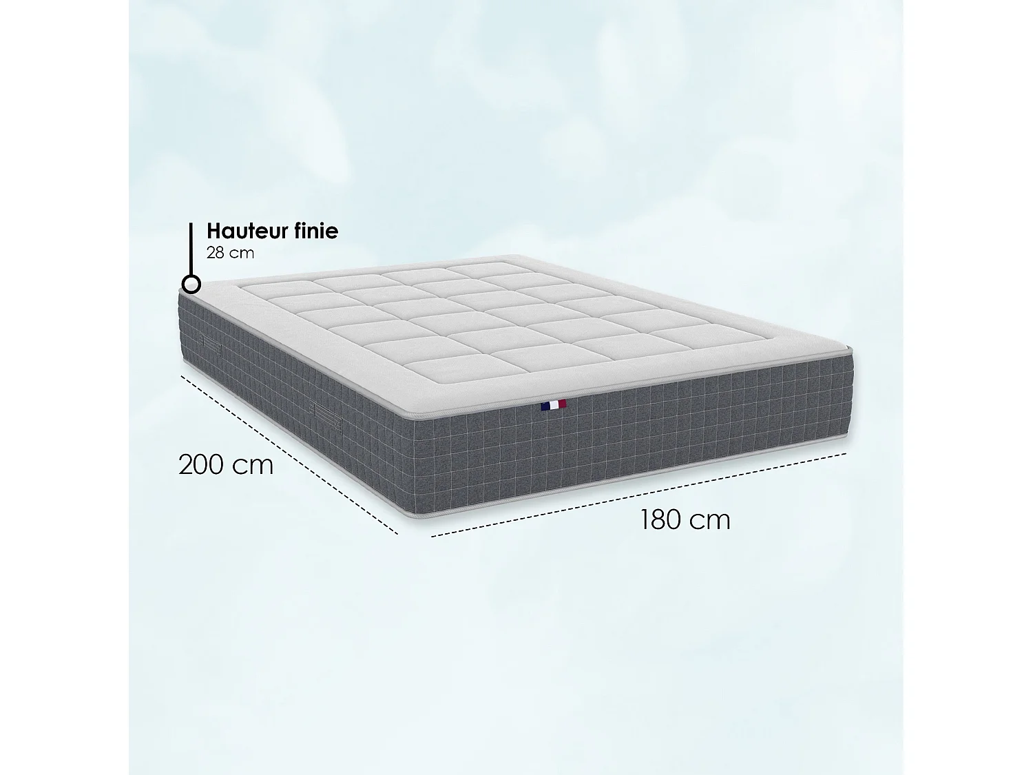 Matelas ressorts ensachés 7 zones MAX - soutien ferme et réversible Dimensions - 180 x 200 cm
