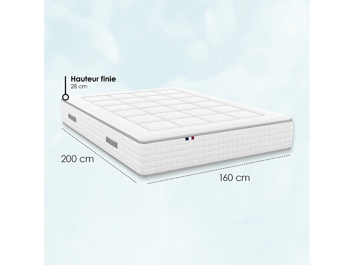 Matelas ressorts BELLAGIO, accueil mémoire de forme, H 28 cm Dimensions - 160 x 200 cm