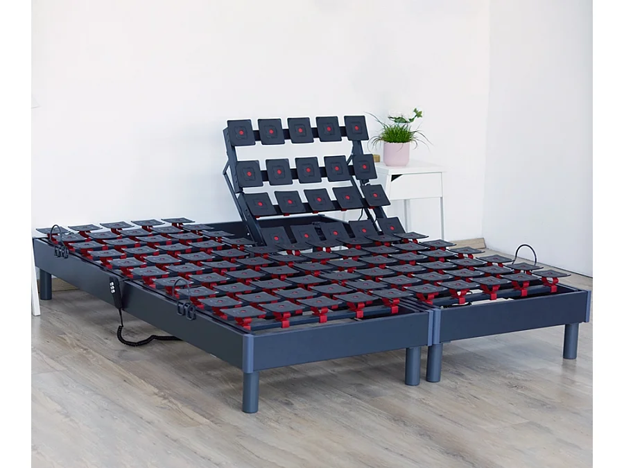 Lot de Sommiers tous plots reglables gris Dimensions - 2x90 x 200 cm